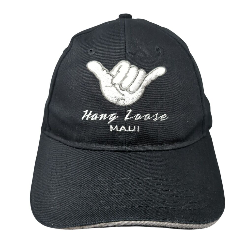 Hang Loose Maui Strapback Hat Black One Size Adjustable Embroidered Surfware